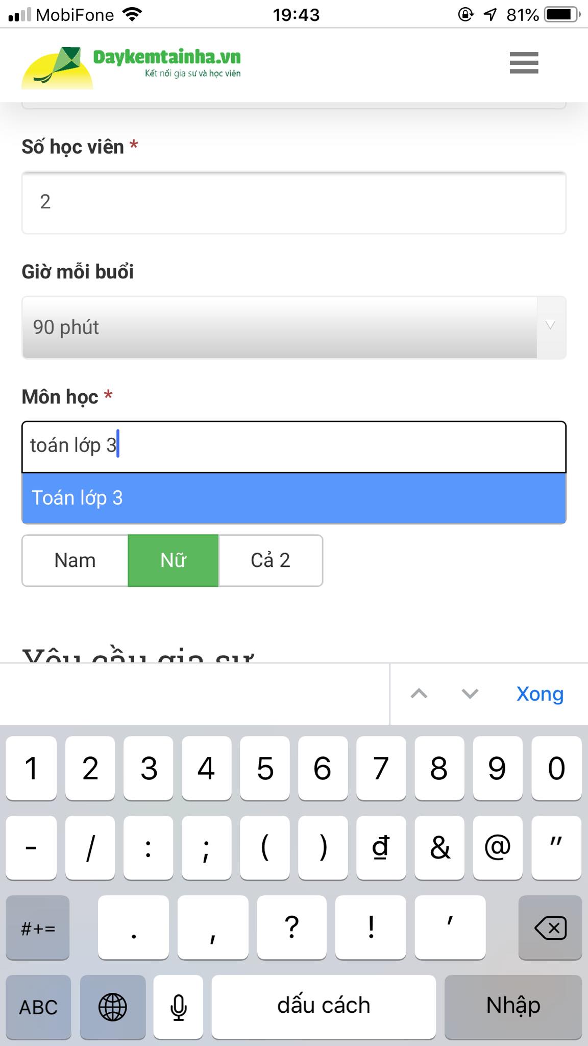 Học phí Toán lớp 3